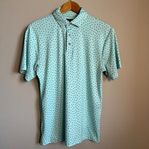 PGA‎ Tour Mens Palm Tree Print Polo Shirt Short Sleeve Green Small Golf Preppy